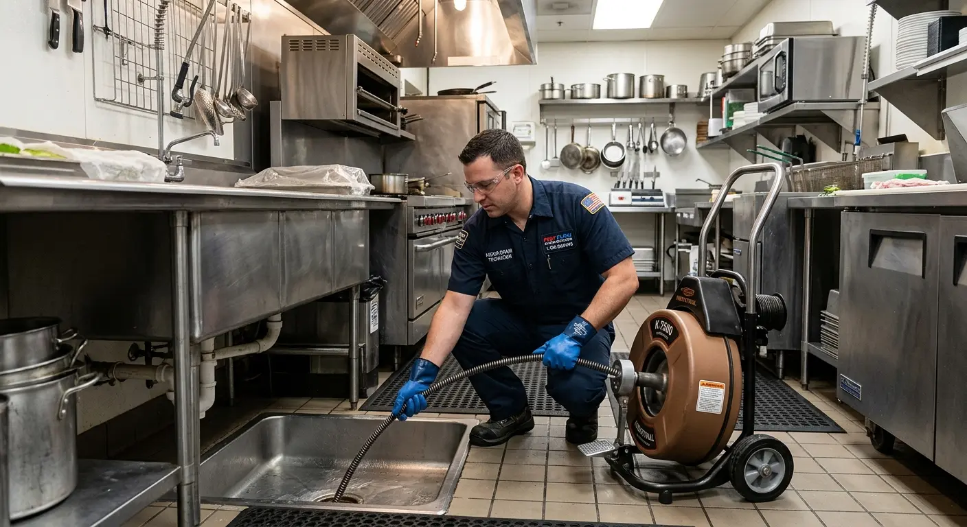 Commercial drain cleaning service in a restaurant kitchen in Auburndale